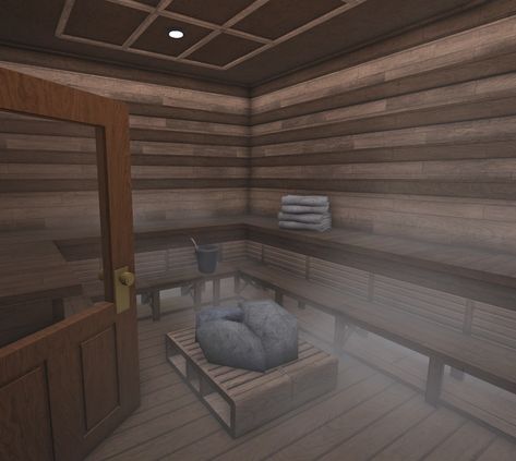 Roblox Hotel Ideas, Bloxburg Spa Layout, Bloxburg Hotel Lobby Ideas, Basement Ideas Bloxburg, Bloxburg Lobby Ideas, Bloxburg Home Gym, Bloxburg Sauna, Bloxburg Mansion Ideas Layout, Bloxburg Fireplace Ideas