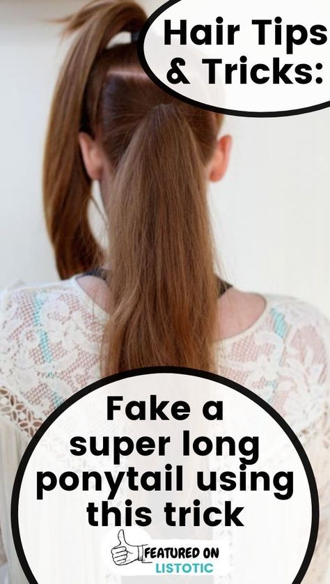 Learn how to fake a super long ponytail with this simple trick! You don't need to have long hair to pull off a stunning long ponytail. Click on the pin to learn how and to see more genius life hacks for your hair that'll save you time featured over on Listotic! #hair #beauty #lifehacks Fake Long Ponytail, How To Make Ponytail Look Longer, Fuller Ponytail Trick, Full Ponytail Trick, Super Long Ponytail, Fuller Ponytail, Ponytail Trick, Hairstyle Ideas For Long Hair, Prom Hairstyle Ideas