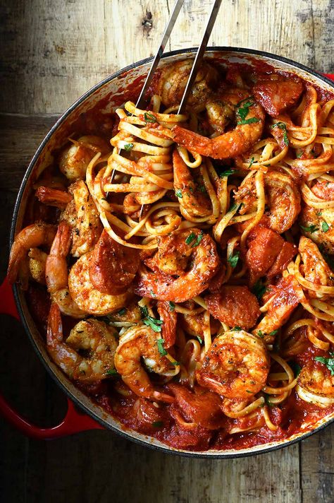 Cajun Shrimp Pasta With Sausage, Spicy Cajun Shrimp, Shrimp And Sausage Pasta, Spicy Southern Kitchen, Cajun Shrimp Pasta, Pasta Varieties, Pasta With Sausage, Cajun Pasta, Mussels Recipe