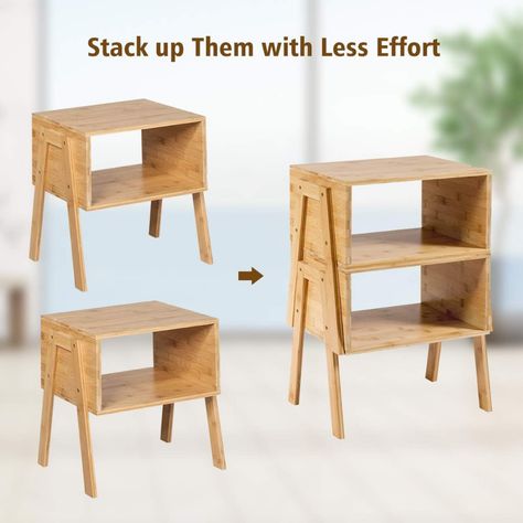 Amazon.com: Giantex Bamboo Nightstand Set of 2, Stackable Side Table with 2-Tier Open Storage for Small Spaces, End Table with Solid Bamboo Legs, Easy to Assemble : Home & Kitchen Bedside Table Set, Convertible Furniture, Nightstand Set Of 2, Tall Table, Furniture Bedside Table, Small Space Storage, Flexible Design, Bedroom Night Stands, Open Storage