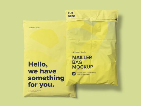 Mailer Bag Mockup Scene by Artboard Studio on Dribbble Packaging Design Polymailer, Packaging Mailer Design, Plastic Packaging Design Clothing, Packaging Design For Bags, Polymailer Packaging Ideas, Plastic Bag Design Packaging, Mailer Packaging Design, Mailer Bag Design, Polymailer Packaging Design