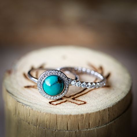 Sterling Silver Wedding Rings Sets, Cubic Zirconia Wedding Rings, Turquoise Ring Engagement, Blue Wedding Rings, Stacked Diamond Bands, Cool Wedding Rings, Custom Wedding Rings, Beautiful Wedding Rings, Wedding Rings Halo