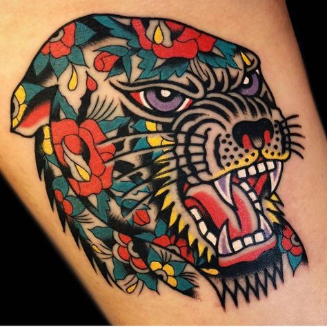 Tiger Hand Tattoo, Getting Tattooed, Leopard Tattoos, Tattoo Apprenticeship, Traditional Tattoo Sleeve, Traditional Tattoo Art, Old Tattoos, Classic Tattoo, Tattoo Project