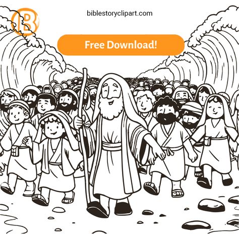 Moses and the Israelites crossing the Red Sea Coloring Page Moses Parts The Red Sea Coloring Page, Moses Parting The Red Sea Coloring Page, Moses Parted The Red Sea Craft, Red Sea Crossing Craft, Moses Clipart, Moses Coloring Page, Moses And The Red Sea, Moses Parting The Red Sea, Moses Plagues