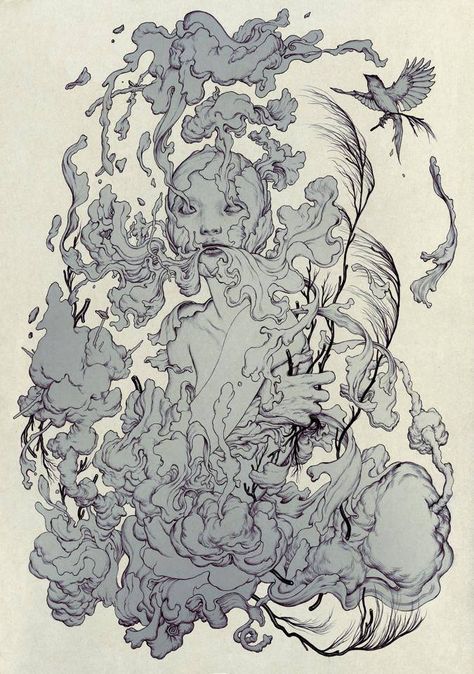 Cloud. Ink and Digital, 8.25 x 11.5", 2014. James Jean The Hunting Party, Horror Drawing, Illustration Kunst, James Jeans, James Jean, Arte Inspo, Sketchbook Inspiration, Art And Illustration, Sketch Art