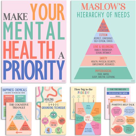 PRICES MAY VARY. EXUDE A CALMING PRESENCE — Create a positive atmosphere that nurtures growth and well-being with these mental health awareness posters for your classroom, workplace or therapist office decor. These mental health wall decor office posters serve as accessible and stylish visual aids that engage patients, clients, and students in their journey towards improved well-being AN EDUCATIONAL POWERHOUSE — This school counselor office decor includes a maslow hierarchy of needs poster and i Psychology Decor, Health Office Decor, Posters For Office, Health Awareness Poster, Social Worker Office Decor, Social Work Offices, School Counselor Office Decor, School Office Decor, Psychologist Office