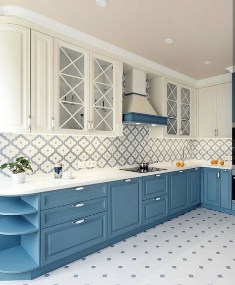 Blue Kitchen Designs, Small House Interior Design, Kitchen Interior Design Decor, Kitchen Interior Design Modern, Kitchen Design Plans, House Design Kitchen, Kitchen Room Design, Kitchen Furniture Design, Kitchen Cabinet Design