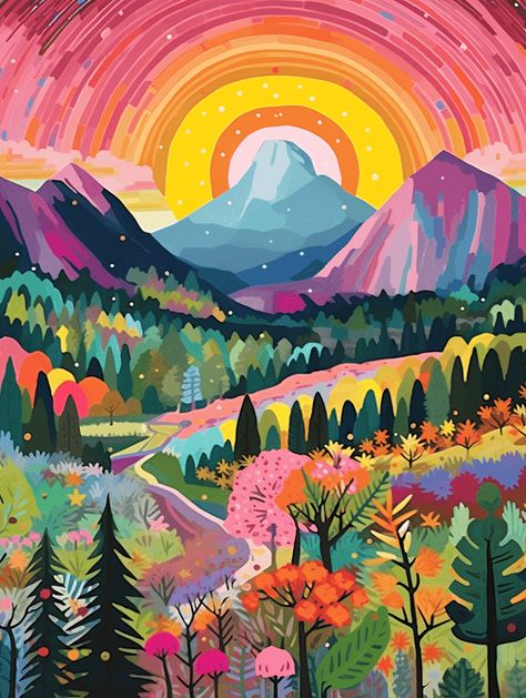 Sun Scenery, Beginners Landscaping, Number Painting, Glow Paint, Colorful Mountains, Landscape Mountain, Boost Creativity, Paint By Numbers, Gifts For An Artist