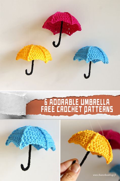 6 Adorable Umbrella Crochet Patterns - FREE - iGOODideas.com Crochet Umbrella Applique, Crochet Umbrella Pattern Free, Amigurumi Umbrella, Mini Crochet Patterns Free, Umbrella Crochet, Crochet Umbrella, Crochet Applique Patterns Free, Crochet Eyes, Crochet Teddy Bear Pattern