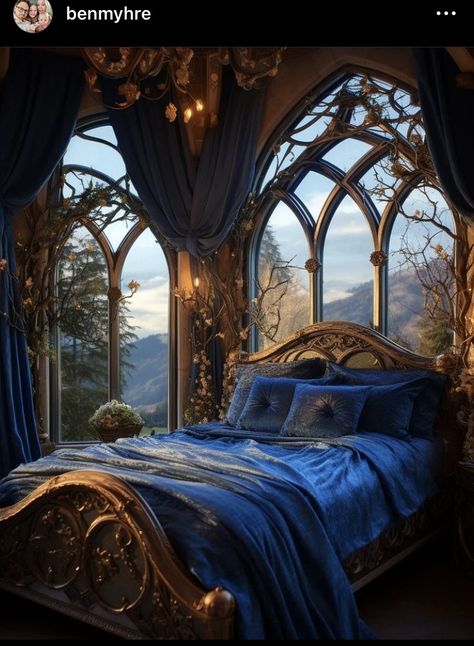 Elven Bedroom, Ravenclaw Bedroom, Castle Dark, Ravenclaw Common Room, Dark Luxury, Castle Bedroom, Fantasy Bedroom, Ravenclaw House, Castle Aesthetic