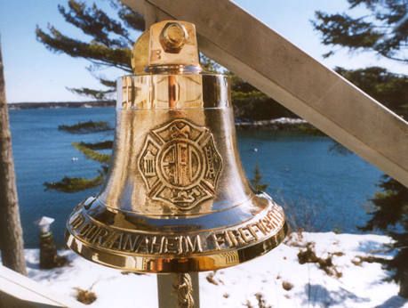 M19 with Firefighters Badge:  11 3/4 inch bell, 26 pounds. Firefighter Memorial Ideas, Firefighter Inspiration, Fire Truck Siren, Firefighter Man Cave, Fireman Decor, Fire Bell, Firefighter Cross, Fire Alarms, Firefighter Retirement