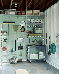 The garage and shed are seldom given as much organizational thought as their indoor counterparts. They are also prime spaces to dump items for future sorting. Here's how to keep these areas helpful and streamlined through the seasons. Pegboard Organization Garage, Remodeled Garage, Garage Gadgets, Wall Pegboard, Garage Decorating, Organized Garage, Garage Solutions, Garage Organizer, Martha Stewart Home