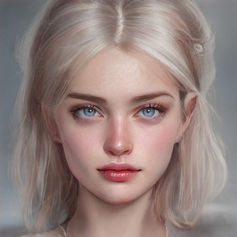 Artbreeder Portraits, Female Character Inspiration, Face Characters, Gray Eyes, Dark Blonde, Pale Skin, Tan Skin, Digital Art Girl, 인물 사진