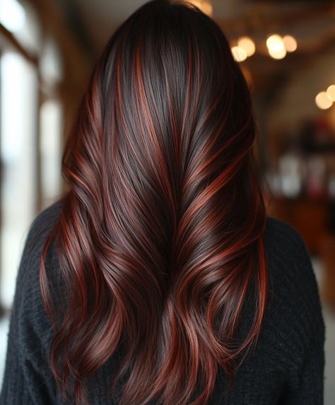 Top 51 Fall Hair Colors for Dark Hair: Bold & Beautiful Ideas - AskNaij Cocoa Cinnamon Hair Color, Red Low Lights, Dark Copper Hair, Natural Hair Fall, Dark Burgundy Hair, Cinnamon Hair Colors, Winter Hair Color Trends, Dark Fall Hair Colors, Hair Color For Dark Skin