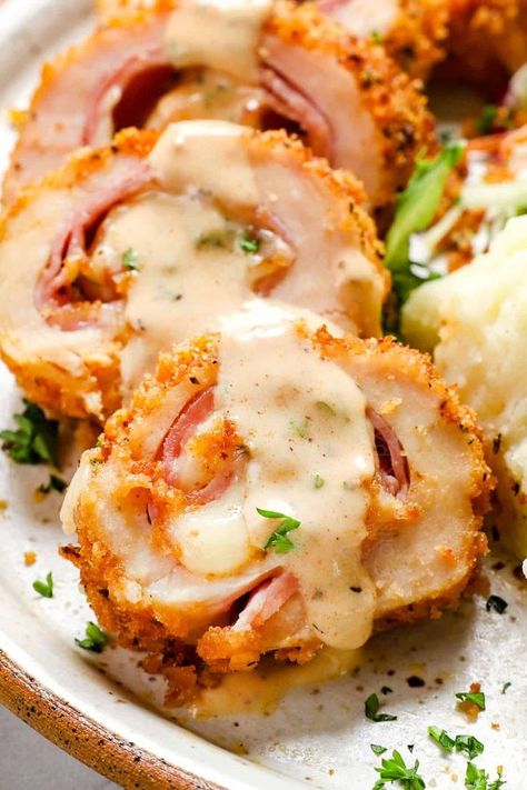 Chicken Cordon Bleu - Carlsbad Cravings Rolled Chicken Cordon Blue, Baked Cordon Bleu Chicken, Pork Cordon Bleu, Deconstructed Chicken Cordon Bleu, Sides For Chicken Cordon Bleu, Chicken Cordon Bleu Balls, Chicken Cordon Bleu Healthy, Gluten Free Chicken Cordon Bleu, Chicken Cordon Bleu Soup