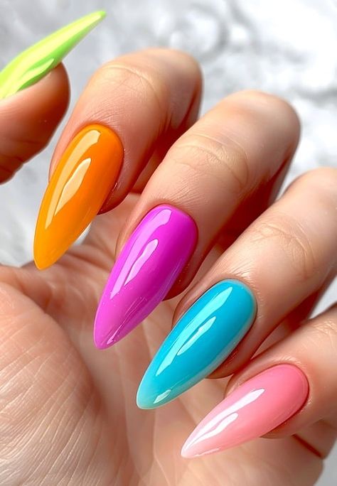 Spring Rainbow, Rainbow Nails Design, Multicolored Nails, Bright Summer Nails, Rainbow Nails, Nails 2024, Gel Nail Designs, Elegant Nails, Funky Nails