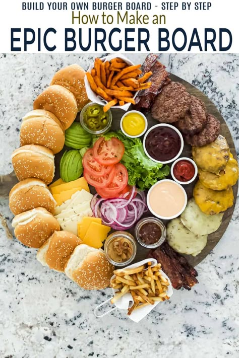 Burger Charcuterie Board, Build Your Own Burger, Burger Board, Winter Bbq, Burger Party, Grilled Fish Tacos, Cheddar Burger, Board Night, The Best Burger