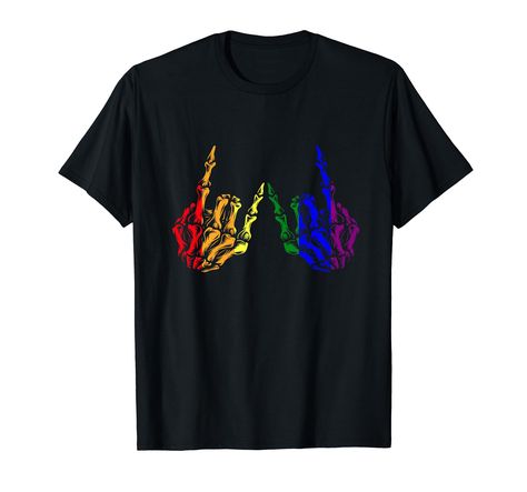 PRICES MAY VARY. Be a proud ally or show your support for LGBT-Q community by getting this awesome skeleton rock hand T-Shirt! Perfect gift for your mom, daddy, wife, husband, aunt, uncle, sister, or boyfriend who are pro human rights for pride month This skeleton rock hand T-Shirt is the perfect outfit to celebrate pride month! Great present for men, women, kids, toddlers or youth and promote equality! It's a nice gift for your LGBT-Q ally family and friends for christmas or birthday Lightweigh Skeleton Rock Hand, Pride Ally, Rock Hand, Rainbow Flag, Halloween T Shirt, Gay Pride, Skeleton, Flag, Rainbow