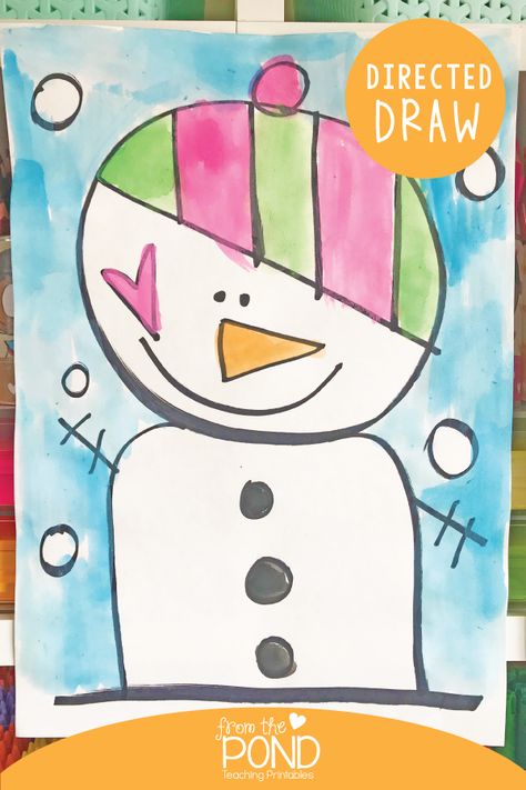 Snowman Directed Drawing Snowman Directed Drawing, Drawing Kindergarten, Directed Drawing Kindergarten, Snowman Activities, Draw A Snowman, January Art, Snowman Art, Winter Art Lesson, Snowmen Activities