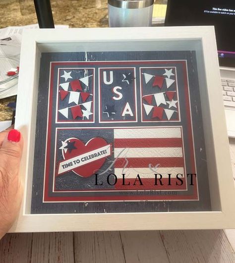 How To Create A Patriotic Sampler W/O Any Thing Patriotic???? - Lola Rist, Stampin' Up! Demonstrator Up Shadow Box Ideas, Patriotic Shadow Box Ideas, Stampin Up Shadow Box Ideas, Shadow Box Ideas, Card Making Ideas Easy, Patriotic Projects, Wink Of Stella, Pastel Palette, Crafting Supplies