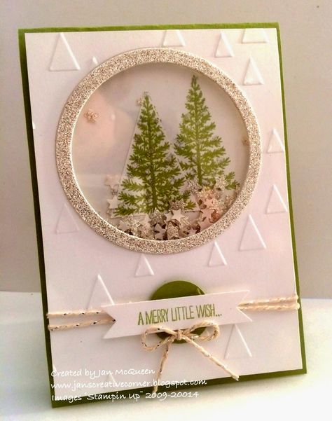 Jan's Creative Corner: First play with Trees Stampin Up Festival Of Trees Card Ideas, Shaker Christmas Cards, Shaker Cards Ideas, Tree Circle Cut Out Card, Christmas Shaker Cards Handmade, Shaker Card Cricut, Glitter Shaker Card, Snowglobe Shaker Card, Stampin Up Weihnachten