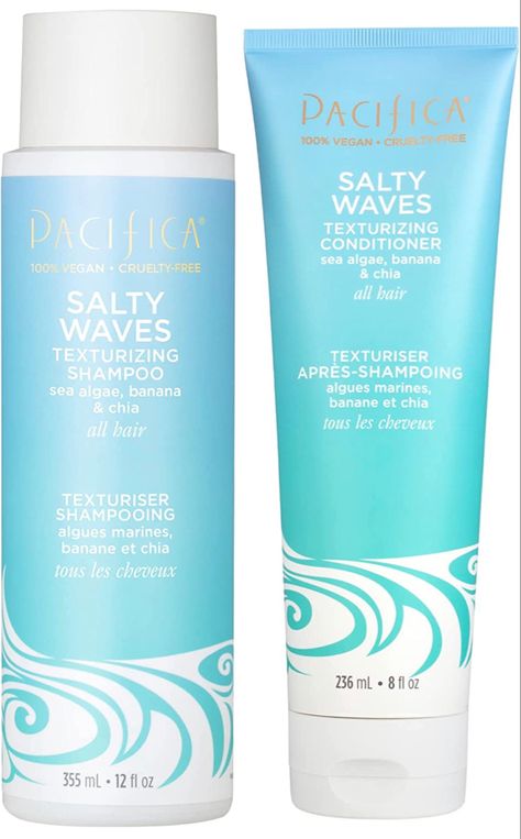 Pacifica Beauty Salty Waves Texturizing Shampoo + Salty Waves Texturizing Conditioner | For All Hair Types | Perfect and Effortless Beach Hair | 100% Vegan & Cruelty Free | Sulfate + Paraben Free #vegan #pacifica #soliconefree #shampoo #conditoner #hair #hairproducts #affiliate #aestetic #hydrating #mask #collagen #ulta #sephora #coconut #crueltyfree #vitaminb #detangler #detangle #elixir #antiaging #moistruizer #hyaluronicacid #peptides #natural #organic #spf #mineral #jojoba #oil #retinol #sun Pacifica Hair Products, Pacifica Beauty, Dream Shower, Sea Salt Spray, Texturizing Spray, Textured Waves, Hydrating Mask, Beach Hair, All Hair Types