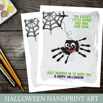 Halloween Handprint Art, Handprint Crafts For Kids, Fall Handprint Crafts, Childrens Halloween Party, Halloween Handprint, Halloween Cards Diy, Spider Craft, Simple Halloween Decor, Spider Crafts