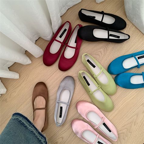 Elegant Spring Ballet Flats, Spring Ballet Flats With Bow And Round Toe, Spring Balletcore Ballet Flats With Round Toe, Spring Synthetic Ballet Flats With Bow, Spring Non-slip Ballet Flats With Round Toe, Satin Ballet Flats, Shoes 2023, Womens Ballet Flats, Jane Shoes