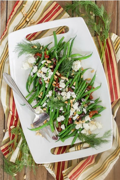 Greek Green Beans, Greek Vinaigrette, Cabbage And Bacon, Asparagus Salad, Whipped Feta, Green Bean Recipes, Roasted Asparagus, Sun Dried Tomatoes, Kalamata Olives