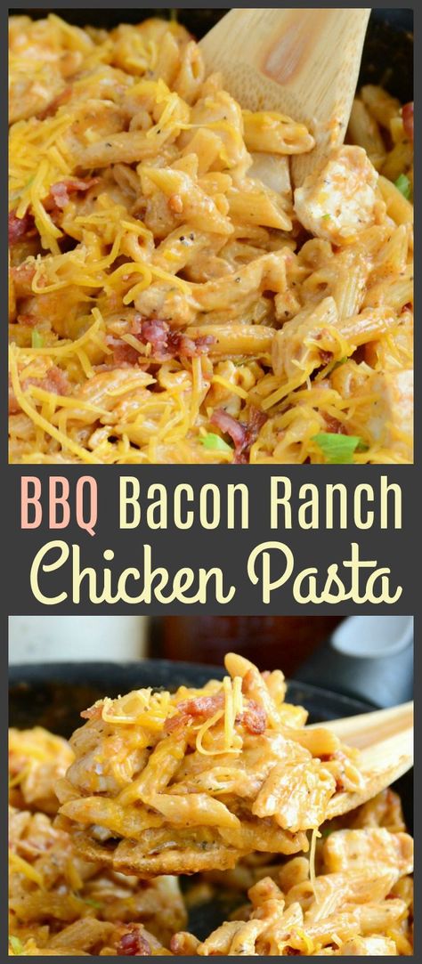 BBQ Chicken Bacon Ranch Pasta - The Weary Chef Bacon Ranch Pasta, Chicken Ranch Pasta, Ranch Sauce, Chicken Bacon Ranch Pasta, Ranch Pasta, Bbq Bacon, One Dish Dinners, One Pot Dinner, Chicken Bacon Ranch