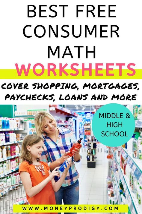 Consumer Math High School, Worksheets For High School, Financial Literacy Worksheets, Financial Literacy Activities, Teaching Kids Money, Money Math Worksheets, Kids Money Management, 21st Century Teaching, Life Skills Kids