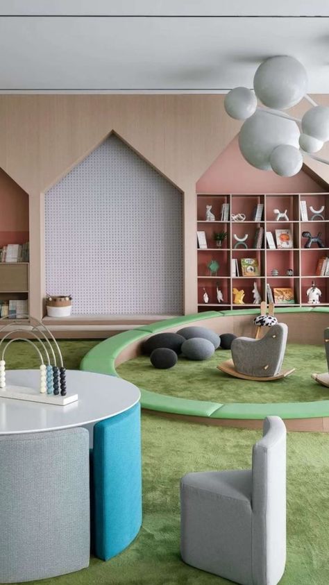 Preschool Interior Design, Kids Area Design, Modern Daycare Design, Kindergarten Interior Design, Daycare Interior Design, Kindergarten Bedroom, Childcare Rooms, Kindergarten Interior, Indoor Playroom