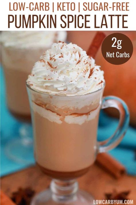 A delicious spiced coffee drink full of autumn flavors. But it's so good, you'll want to enjoy it all year round! Keto Pumpkin Spice Latte, Pumpkin Pie Latte, Low Carb Pumpkin Recipes, Sugar Free Whipped Cream, Homemade Whipped Cream Recipe, Keto Pumpkin Pie, Pumpkin Spiced Latte Recipe, Keto Cocktails, Low Carb Drinks