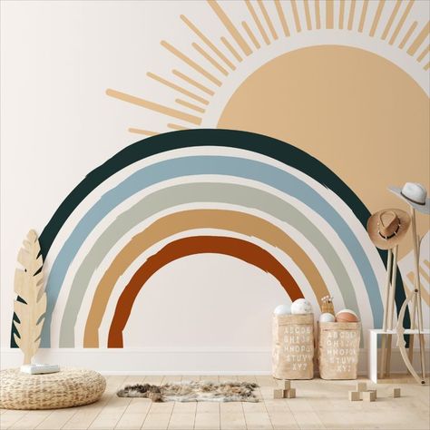 kids wardrobe design Playroom Paint, Playroom Mural, Mural Colorful, Sun And Rainbow, Rainbow Room Kids, Rainbow Wall Mural, Rainbow Mural, Sunday School Rooms, Ideas Habitaciones