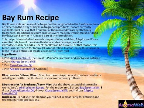 Bay Rum  Essential oil blend Bay Rum Essential Oil Blend, Healthy Brands, Rum Recipes, Witch Stuff, Bay Rum, Essential Oil Blends Recipes, Soap Recipe, Masculine Fragrance, Patchouli Essential Oil