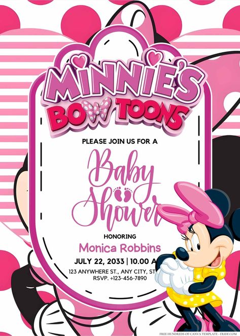 Minnie Mouse Baby Shower Invitations, Baby Shower Flyer, Baby Shower Invitations Templates, Minnie Baby Shower, Minnie Mouse Baby, Minnie Mouse Baby Shower, Baby Minnie Mouse, 3rd Birthday Parties, Baby Shower Invitation