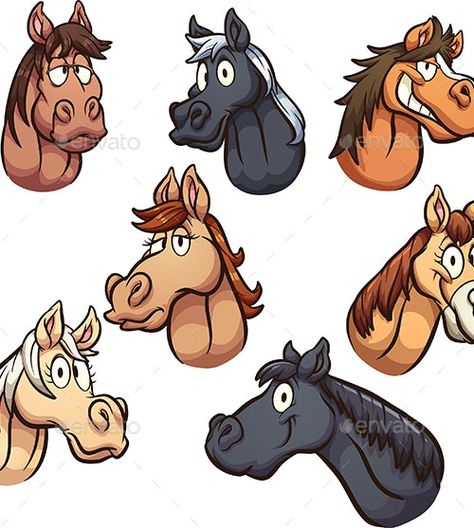 Horse Heads by memoangeles | GraphicRiver Unicorn Backgrounds, Race Night, Female Horse, Horse Cartoon, Different Expressions, Horse Heads, Horse Illustration, Grey Horse, Horse Logo