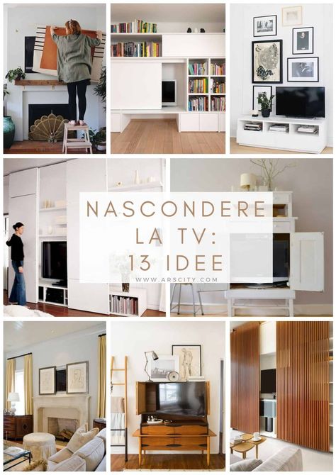 Come nascondere la tv: 13 idee - ArsCity Mobile Tv, Bookshelves, Armoire, Home Decor Decals, Living Room, Tv, Home Decor, Design, Home Décor