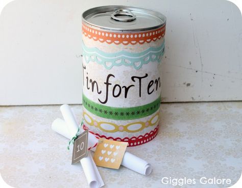 This Tin for Ten is a personal and inexpensive idea that makes a great 10th anniversary gift ideas for husband.