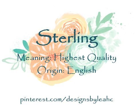 Baby Boy Name: Sterling. Meaning: Highest Quality. Origin: English. Sterling Name Meaning, Unisex Names, Names Character, Names Male, Story Help, Male Names, Southern Baby Names, Baby Boy Name, Boys Names