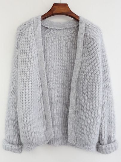 Shop Loose Knit Grey Cardigan online. SheIn offers Loose Knit Grey Cardigan & more to fit your fashionable needs. Cardigan Plus Size, Drop Shoulder Cardigan, Pastel Grunge, Stil Inspiration, Moda Plus Size, Grey Cardigan, Open Front Cardigan, Crochet Sweater, Long Sleeve Cardigan