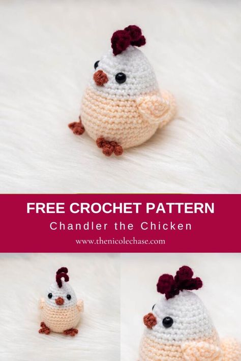 Free Chicken Crochet Pattern - Chandler the Chicken Nicole Chase Crochet, Crochet Chicken Nuggets Free Pattern, Free Chicken Crochet Pattern, Free Crochet Chicken Patterns, Chicken Crochet Pattern Free, Crochet Chicken Pattern Free, Nicole Chase, Chicken Crochet Pattern, Amigurumi Chicken