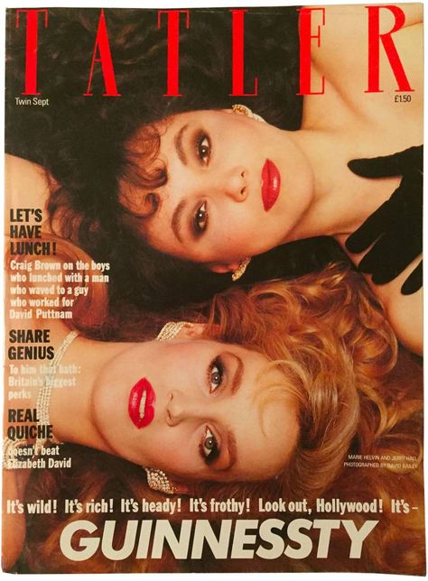 Jerry Hall and Marie Helvin for T[i]atler[/i], September 1985 Marie Helvin, 1980s Music, Jerry Hall, Life Moves Pretty Fast, David Bailey, 50 Years Anniversary, Fashion Magazine Cover, Fashion Cover, Vogue Covers