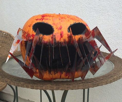 Black Fangs Make This Pumpkin Look Cool. Creepy Pumpkin Carving, Scary Halloween Decorations Outdoor, Creepy Pumpkin, Scary Halloween Decorations, Outdoor Halloween, Halloween Outdoor Decorations, Sheet Metal, Scary Halloween, A Pumpkin