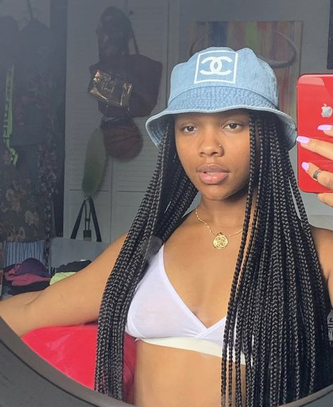 Bucket Hat With Braids, How To Style A Bucket Hat, Baseball Cup, Hat With Braids, Denim Bucket Hat, Hat Aesthetic, Braids With Beads, Cute Baby Dogs, Box Braids