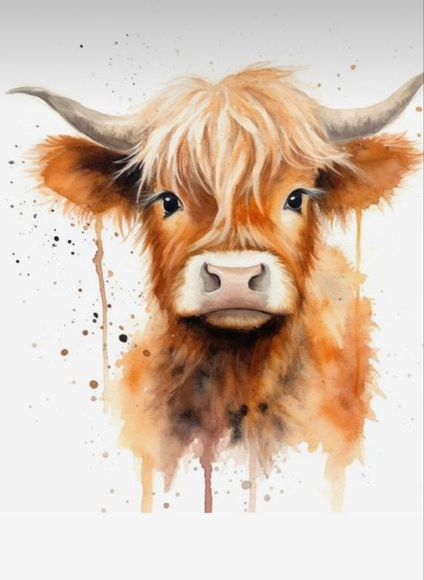 Highland Cow Print, Digital Drawings, Highland Cow, Cow Print, Character Design Inspiration, Watercolor Painting, Tattoo Designs, Cow, Design Inspiration