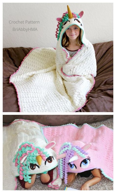 Hooded Unicorn Blanket Crochet Patterns Hooded Blanket Pattern, Crochet Hooded Blanket, Crochet Unicorn Blanket, Crochet Kids Blanket, Crochet Dreams, Crochet Outfits, Unicorn Blanket, Chic Crochet, Crochet Baby Shoes Pattern