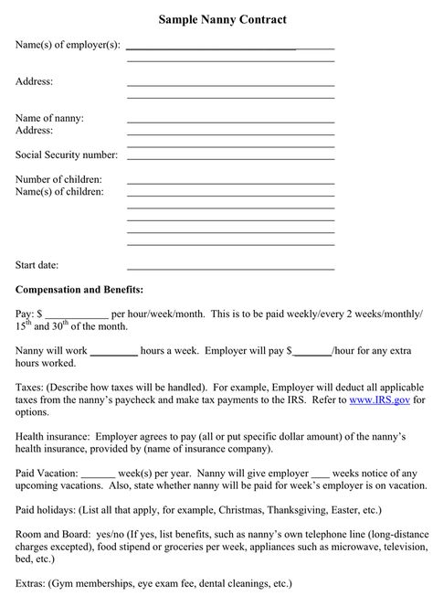 Sample Nanny Contract Nanny Contract Template, Nanny Contract, Model Contract, Word Program, Memo Template, Microsoft Word 2007, Graduation Invitations Template, Word 2007, Meet The Teacher