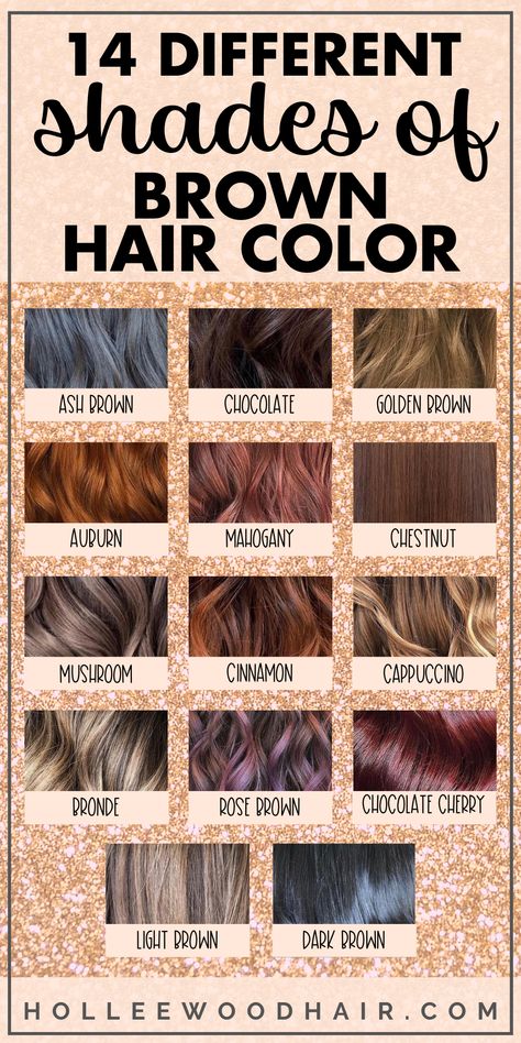 Different Shades of Brown Hair Color Chart Om Light, Hair Color Names, Brown Hair Color Chart, Hair Color For Brown Skin, Dusky Skin, Cinnamon Hair, Ash Brown Hair Color, Brown Hair Shades, Chocolate Brown Hair Color