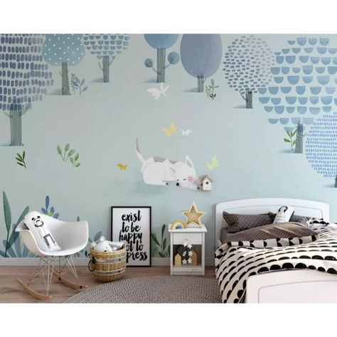 Kids Room Mural, Stick Cartoon, Mural Abstract, Abstract Forest, Wallpaper Cartoon, Art Children, Textile Wall Art, Dog Rooms, Forest Wall